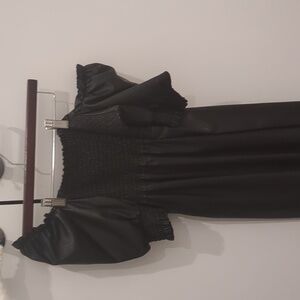 Black faux leather black babydoll dress